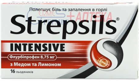 СТРЕПСИЛС Интенсив лед., мед-лимон 8,75мг №16 (2х8т) (от 12лет и взр.) (флурбипрофен)