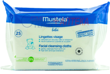 MUSTELA Facial Cleansing cloth - Салфетки очищающие для лица, 25 шт.