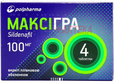 МАКСИГРА табл.в/п/о 100мг №4 (силденафил)