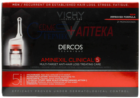 VICHY Деркос Амінексил Клінікал 5, засіб проти випадіння волосся  комплексної дії для чоловіків, 21 х 6 мл