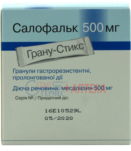 САЛОФАЛЬК гран прол. дейст. гастрорез. 500 мг пакет N 50 (месалазин)