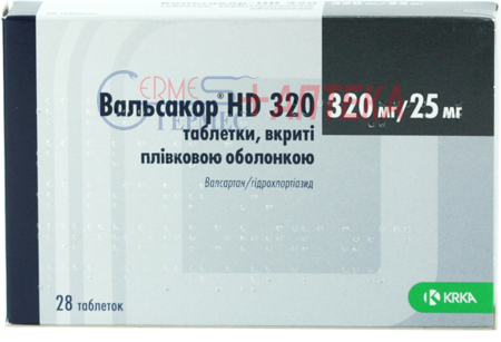 ВАЛЬСАКОР HD 320 табл. п/п/о 320 мг/25 мг блистер № 28 (2х14т) (валсартан/гидрохлорт.)