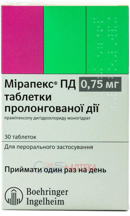 МИРАПЕКС ПД табл. 0.75мг N30 (прамипексол)