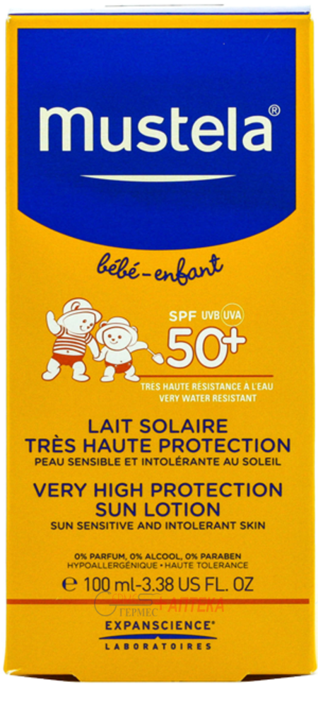 MUSTELA Very high protection sun lotion  SPF+50, 100 ml - Солнцезащ. лосьон (с рождения) с высокой степ. защиты SPF+50 100мл