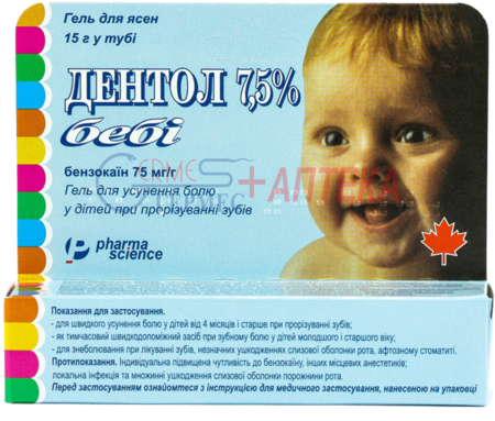 ДЕНТОЛ-бэби гель 7,5%-15г (бензокаин)