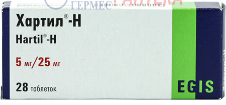 ХАРТИЛ-Н табл. 5мг/25мг  N 28 (2х14т) (рамиприл/гидрохлорт.)