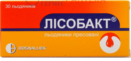 ЛИСОБАКТ лед. 20мг/10мг № 30 (3х10лед) (от 3лет и взр) (лизоцима г/хл/пиридоксина г/хл)