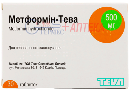 МЕТФОРМИН-Тева табл. 500мг № 30 (2х15т)